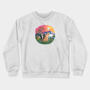 "Fantasy Land" with Two Tabby Cats (brown tiger + orange) Crewneck Sweatshirt